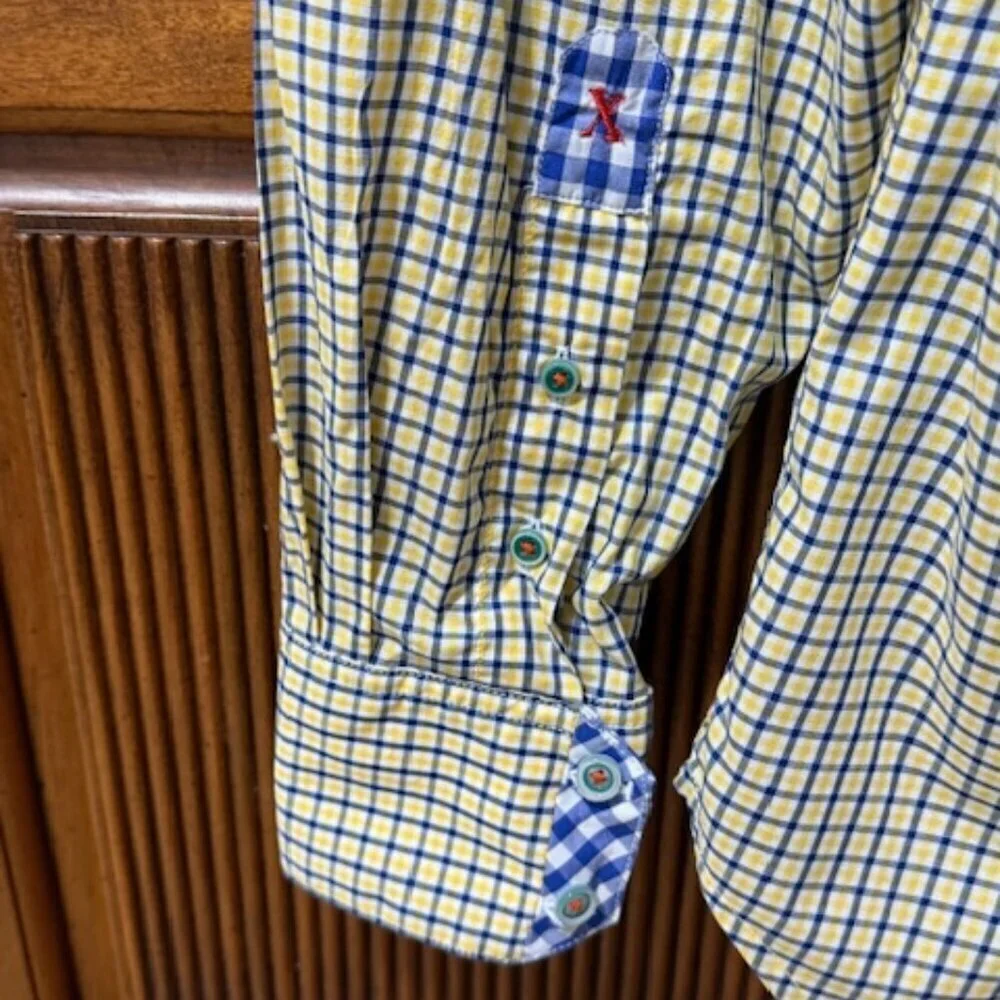 Robert Graham X Yellow & Blue Checked Long Sleeve Shirt Flip Cuffs Size M